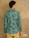 Sea Green | Off White Linen Cotton Shirt EMCLC0694SLS