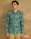 Sea Green | Off White Linen Cotton Shirt EMCLC0694SLS