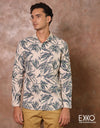 Sea Green | Off White Linen Cotton Shirt EMCLC0694SLS