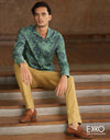 Sea Green | Off White Linen Cotton Shirt EMCLC0694SLS