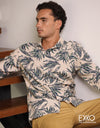 Sea Green | Off White Linen Cotton Shirt EMCLC0694SLS