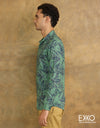 Sea Green | Off White Linen Cotton Shirt EMCLC0694SLS